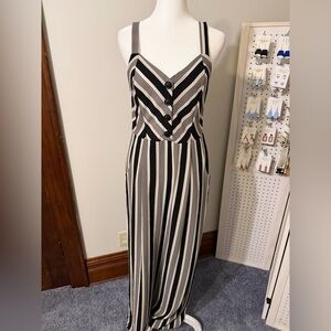 Striped Black, White & Gray Jumpsuit